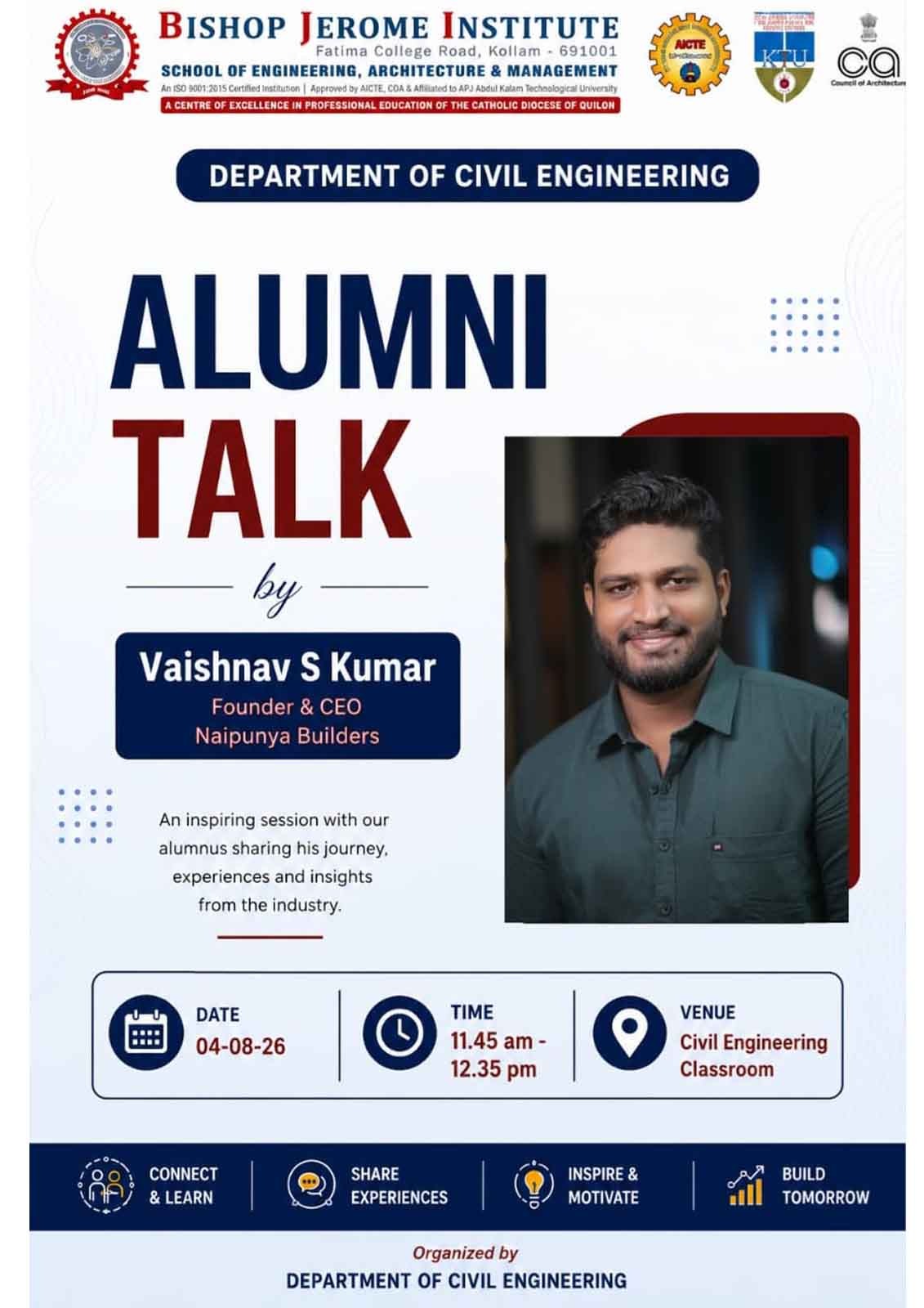 Alumni Talk: Civil Engineering Insights with Vaishnav S Kumar | Bishop Jerome Institute